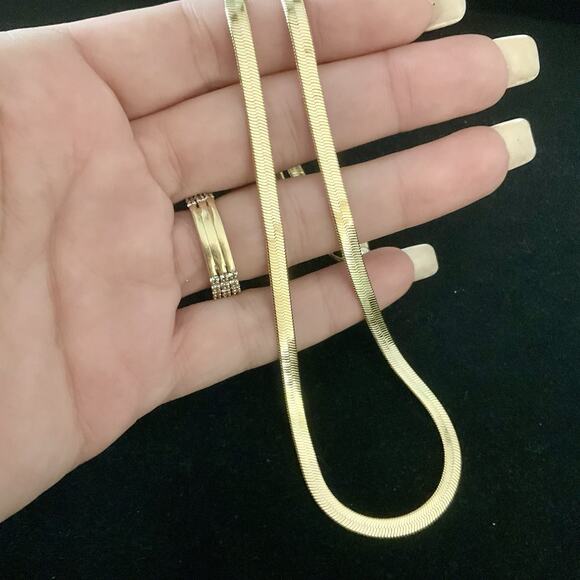 NEW 18in 14k/ Sterling Silver 4mm Solid HERRINGBONE Necklace 9.5g - Picture 3 of 7